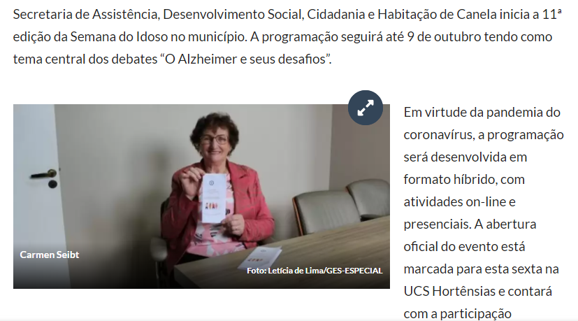 Começa na sexta-feira a Semana do Idoso em Canela com tema voltado ao Alzheimer
