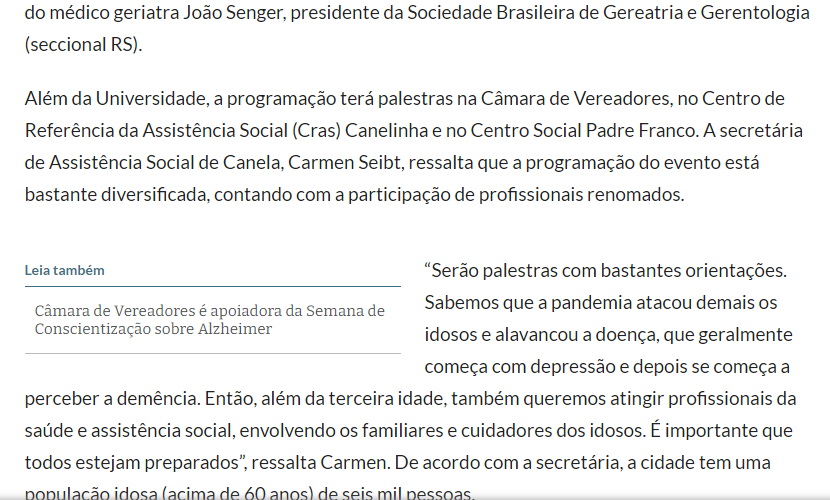 Começa na sexta-feira a Semana do Idoso em Canela com tema voltado ao Alzheimer