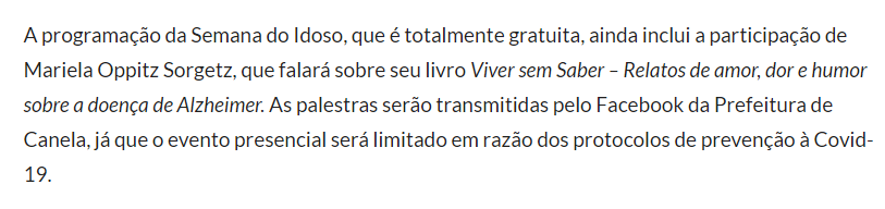 Começa na sexta-feira a Semana do Idoso em Canela com tema voltado ao Alzheimer