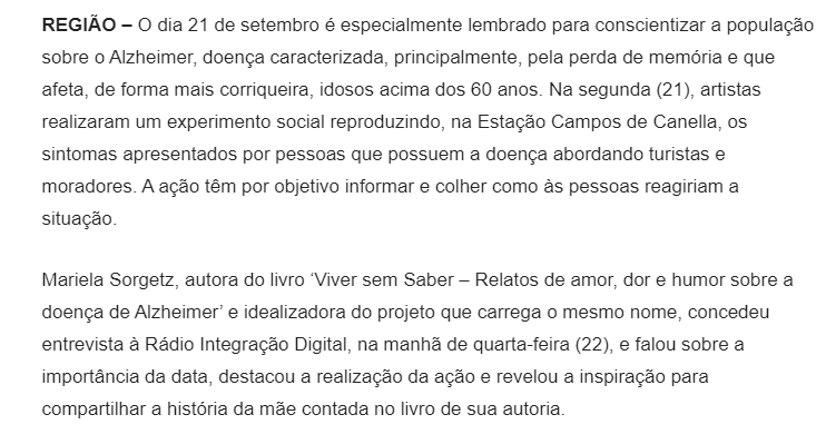 Movimento Viver sem Saber busca informar a população sobre a Doença de Alzheimer